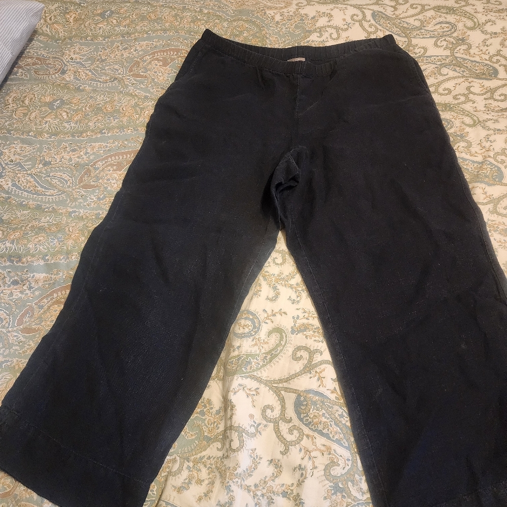 J. Jill Black Elastic Waist, Pockets, Linen Cropped Pants (M)